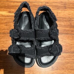 Zara Black Textured Sandals with Buckles Size 7.5